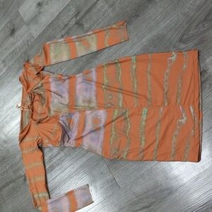 SKIMS dress.  Jolie Vibrant Orange and Pastel Long Sleeve Dress